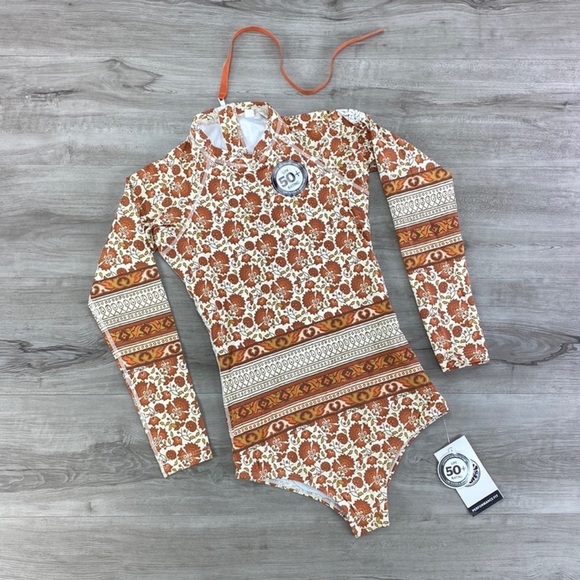 ☀️RIP CURL☀️ G BOMB LONG SLEEVE UV BURNT ORANGE BODY SUIT - Picture 2 of 15